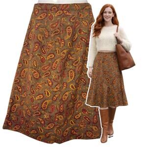 Vintage 60s Paisley A Line Skirt Size XS Small Rust Orange Mod Academia Preppy
